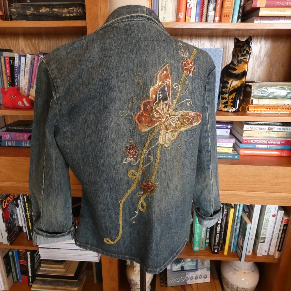 JouJou Denim Jacket with Gold Butterfly Detailing